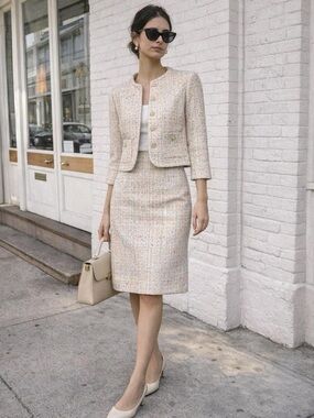 Sag Harbor Pink Rainbow Tweed Pencil Skirt with Subtle Multicolor Speckle